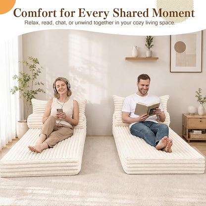 MeMoreCool Convertible Sofa Bed, Folding Floor Couch Bed Queen, Pull Out Sleeper Couch with Pillows, Fold Out Futon Sofa for Bedroom Living Room Small Space, Soft Corduroy