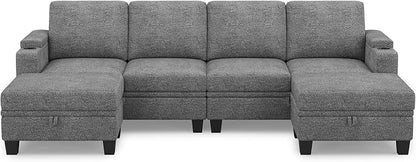 Belffin Modular Sectional Sofa Convertible U Shaped Couch with Storage Sectional Couches with Chaise for Living Room Light Grey