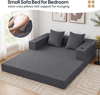 COMAX Futon Sofa Bed, Convertible Sofa Bed, Folding Boneless Couches | Boneless Couch for living room, 4‑in‑1 Fold Out Small Foldable Loveseat Floor Sleeper Mattress Lounge Space‑Saving, Grey