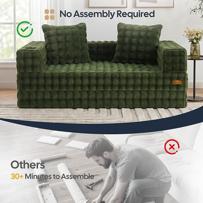 COMAX Futon Sofa Bed, Convertible Sofa Bed, Folding Boneless Couches | Boneless Couch for living room, Fold Out Small Foldable Loveseat Floor Sleeper Mattress Lounge Space‑Saving, Classic Green