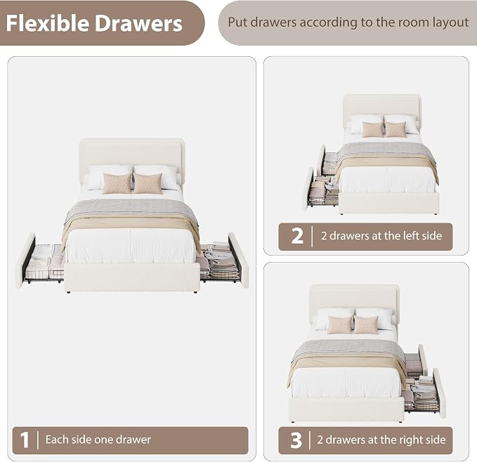 Garvee Twin Size Bed Frame with 2 Storage Drawers and Upholstered Headboard