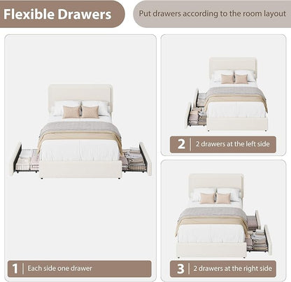 Garvee Twin Size Bed Frame with 2 Storage Drawers and Upholstered Headboard