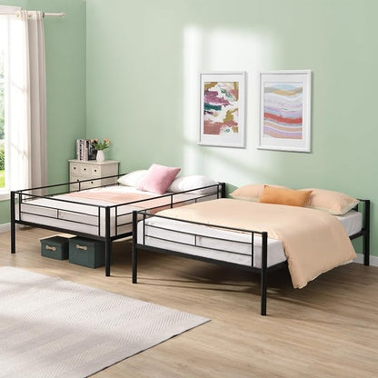 EMKK Metal Bunk Bed Full Over Full with Guardrails,Bedframe,Bunk Beds for Dorm,Bedroom,Guest Room,Heavy Duty Metal Slats, Noise Free, No Box Spring Needed, Black