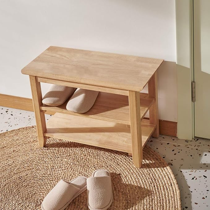 XKZG Shoe Rack Bench Wooden Shoe Storage Bench Simple Style Wood Entryway Bench (Natural,23.6")