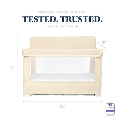 Baby Delight Lunaire Full Size Crib | Breathable Mesh Baby Crib | Tool-Free Assembly Baby Bed | 100% GOTS Certified Organic Cotton Fabric | Organic Oat