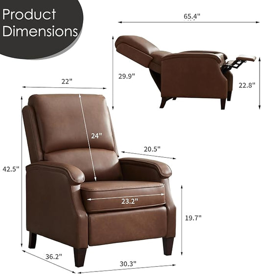 VKNOW Recliner Chair, Faux Leather Recliner with Armrest, Home Theater Seating with Adjustable Push Back and Lumbar Support, Single Sofa for Adults, Lounge Chair for Living Room, Bedroom(Red Brown)