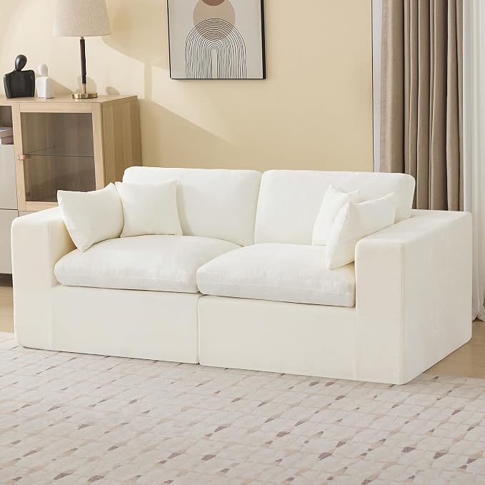 83''Cloud Boneless Sectional Couch, Modular Sectional Sofa Deep Seat, Upholstered Convertible Comfy Loveseat Chenille Memory Foam Sofa Couches for Living Room, Beige