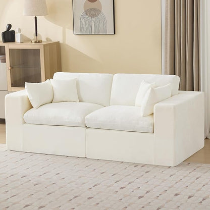 83''Cloud Boneless Sectional Couch, Modular Sectional Sofa Deep Seat, Upholstered Convertible Comfy Loveseat Chenille Memory Foam Sofa Couches for Living Room, Beige
