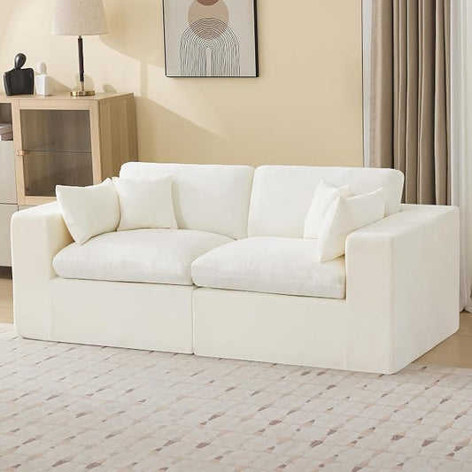 83''Cloud Boneless Sectional Couch, Modular Sectional Sofa Deep Seat, Upholstered Convertible Comfy Loveseat Chenille Memory Foam Sofa Couches for Living Room, Beige