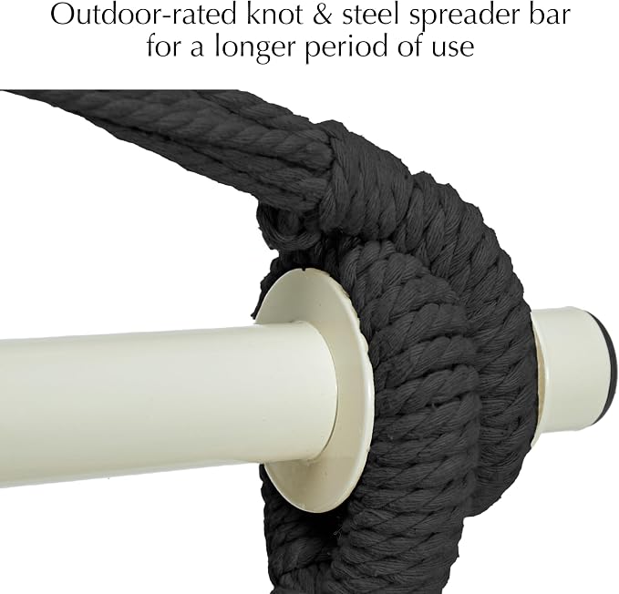PNAEUT Hammock Chair with Tassel Hanging Rope Swing for Outside Indoor for Bedroom, Outdoor, Patio (Dark Gray with Tassels)