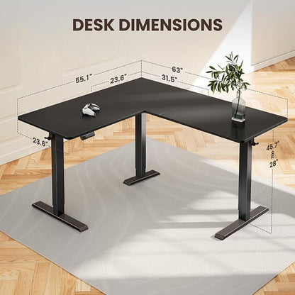 ErGear L Shaped Standing Desk, 63"x55" Electric Adjustable Height Sit Stand up Desk, Ergonomic Large Computer Table, Left & Right Interchangeable Installation, Suitable for Home Office, Black