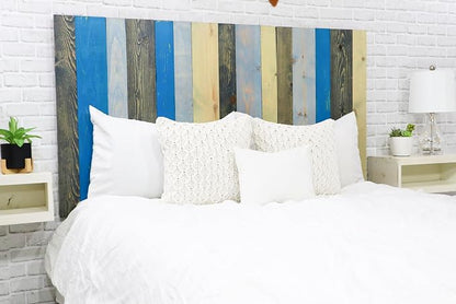 Barn Walls Winter Mix Signature Design, Multicolored Solid Wood Headboard, Floating Panels, Wall Mount, Adjustable Height, Easy Assembly Queen Size
