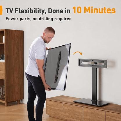 Perlegear Universal Swivel TV Stand Base for 32–70 inch TVs, Height Adjustable Table Top TV Stand Mount with Tilt, Tempered Glass Base, Holds up to 88 lbs