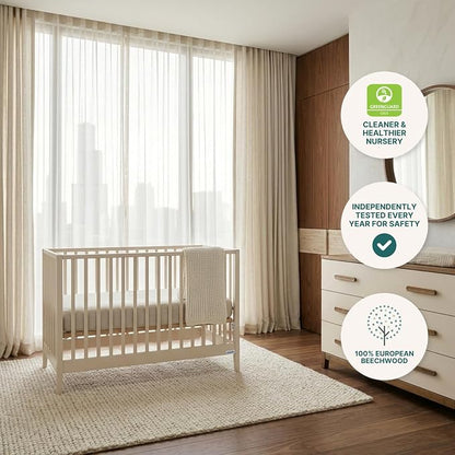 dadada Baby LaLa 3-in-1 Convertible Crib - Wood Crib Converts into Toddler Bed & Daybed - Greenguard Gold Certified, Made in Italy - 3 Adjustable Mattress Heights - Solid Beechwood Almond Milk