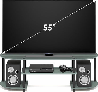 Furinno Turn-S-Tube TV Stand, 3-Tier Entertainment Center for TV up to 55 Inch, TV Console with Round Corner and Open Shelves, for Living Room, Bedroom, Sage Green