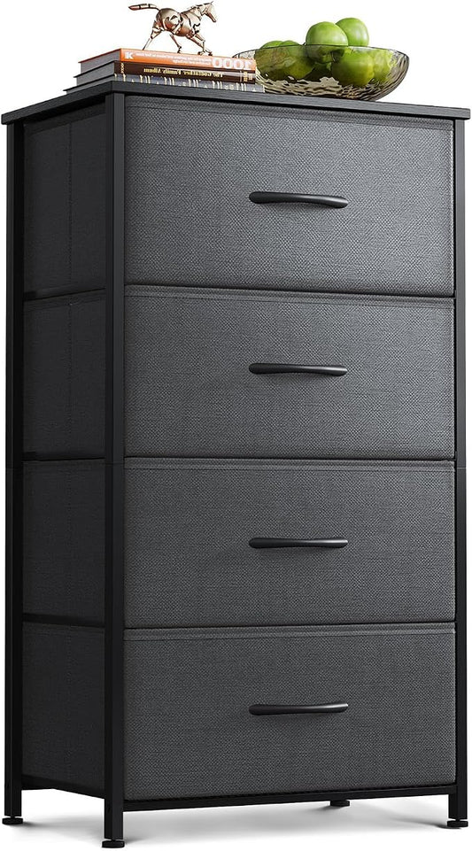 AODK Dresser for Bedroom with 4 Storage Drawers, Small Dressers Chest of Drawers Fabric Dressers with Sturdy Steel Frame, Dresser for Closet with Wood Top, Dark Grey