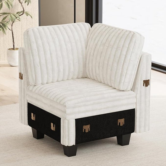 Belffin Corduroy Corner Seat for Modular Sofa Sectional Couches for Living Room Beige Couch