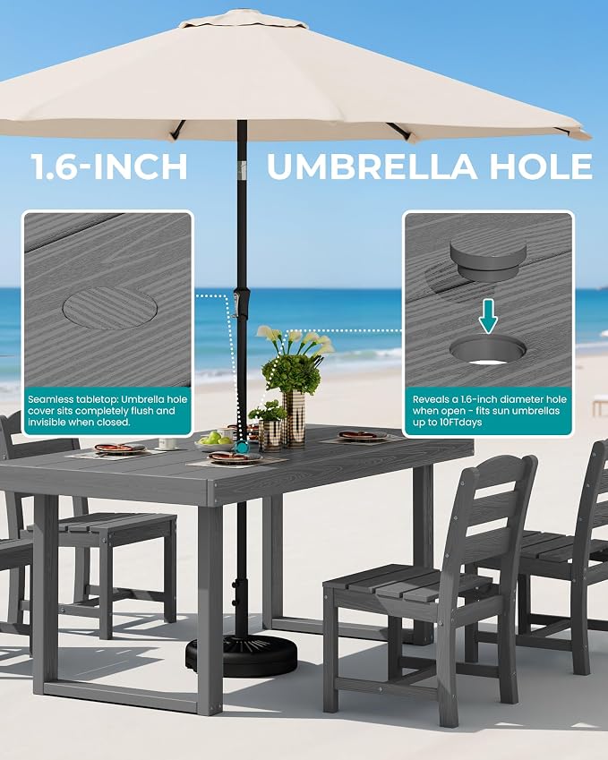 SERWALL HDPE Outdoor Dining Set for 6, 67'' Patio Table and Chairs Set | with Armless Seat