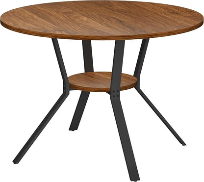 Wildhome Round Dining Table for 2-4, 43 Inch Dining Room Kitchen Table with 1-Tier Storage Shelf, Modern Farmhouse Dinner Furniture with Adjustable feet,Oval Circle (43in-Walnut)