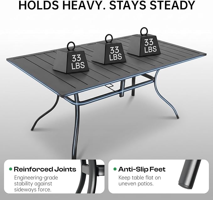 7-Piece Outdoor Dining Set with Umbrella Hole,Patio Swivel Chairs Set and 63"x 38"x 28" Outdoor Patio Table for 6,Modern Garden Dining Set for Poolside Seaside Backyard