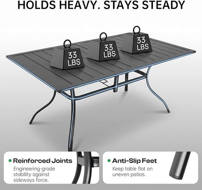 7-Piece Outdoor Dining Set with Umbrella Hole,Patio Swivel Chairs Set and 63"x 38"x 28" Outdoor Patio Table for 6,Modern Garden Dining Set for Poolside Seaside Backyard