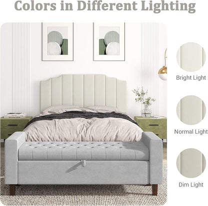 Befurtori Queen Size Headboard Only, Velvet Wall Mounted Headboard Queen/Full Size for Adjustable Bed, Modern Vertical Channel Design with Curved Tufted Upholstered Head Board, Cream