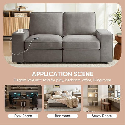 Waxberry 71" Chenille Loveseat Sofa Couch for Living Room with Seat Storage, Modern 2-Seater Deep Seat Sofa with Side Pockets & Type-C/USB Ports, Detachable Backrest for Office, Apartment (Grey)