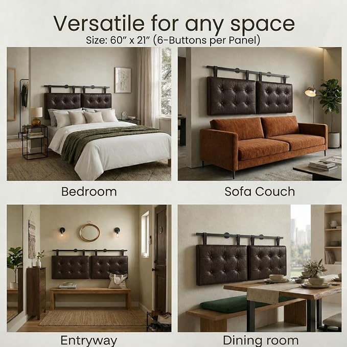 Queen Headboard only, Wall Mounted Headboard for Adjustable Bed, Hanging Head Board for Queen Size Bed Button Tufted Upholstered Headboard Cabeceras De Cama for Bedroom, Dorm, Dark Brown Faux Leather