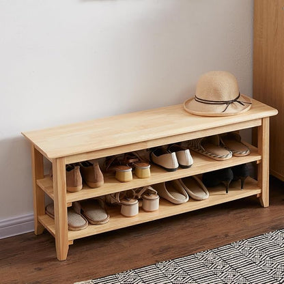 XKZG Shoe Rack Bench Wooden Shoe Storage Bench Simple Style Wood Entryway Bench (Natural,39.4")