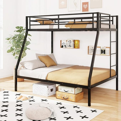 DORTALA Twin Over Full Bunk Bed, Metal Bunk Bed Frame w/Ladder, Safety Rail & Steel Slats, Space-Saving Bunk Beds for Kids Teens Adults, Noise Free for Dorm Bedroom, No Box Spring Needed, Black