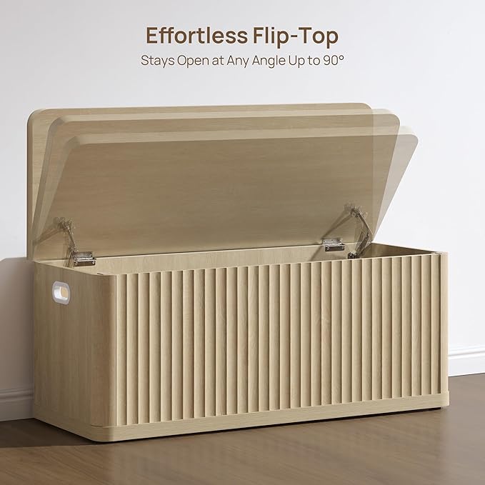 SICOTAS Storage Bench 40.2" Wide Shoe Bench with Lift Top Large Wooden Storage Chest Trunk Modern Blanket Chest with 2 Safety Hinges & Seating for Bedroom Entryway Living Room Hallway
