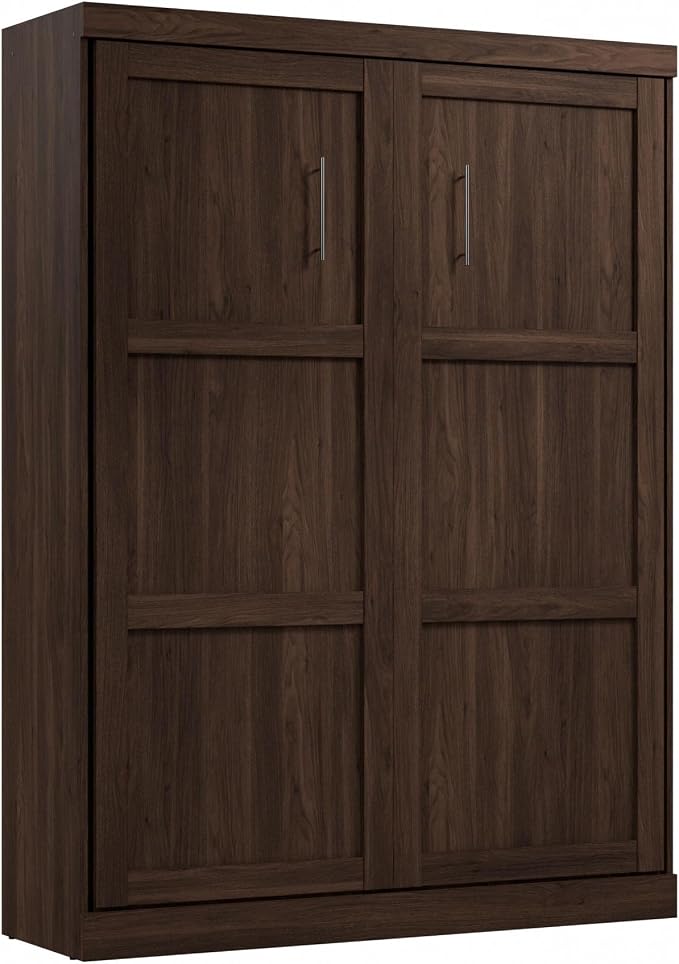 Bestar Pur Queen Size Murphy Bed in Black Walnut, 65-inch Space-Saving Sleeping Arrangement for Multipurpose Area, Bedroom, Guest Room, or Living Room