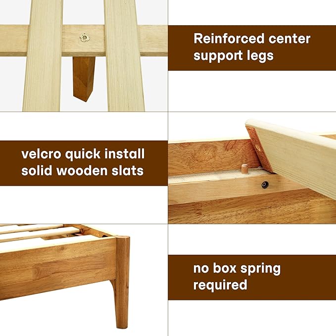 Acacia Haven Queen Bed Frame and Headboard, Solid Wood Platform Bed Frame Scandinavian Compatible with All Mattress Types, Wood Slats Support 800lbs Capacity, Quick & Easy Assembly, Natural Oak