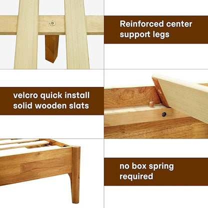 Acacia Haven Queen Bed Frame and Headboard, Solid Wood Platform Bed Frame Scandinavian Compatible with All Mattress Types, Wood Slats Support 800lbs Capacity, Quick & Easy Assembly, Natural Oak