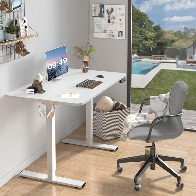 Furmax Electric Height Adjustable Standing Desk Large 40 x 24 Inches Sit Stand up Desk Home Office Computer Desk Memory Preset with T-Shaped Metal Bracket, White
