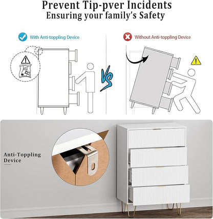 Masupu 4 Drawer Dresser, Drawer Chest, Tall Storage Chest Cabinet Organizer Unit with Metal Legs, Small Dresser for Bedroom, Living Room, Closet, Hallway White Stripe