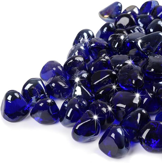 GASPRO 10 Pound Fire Glass Diamonds 1 Inch, Fire Pit Glass Rocks for Gas Fireplace and Fire Pit, Cobalt Blue, High Luster