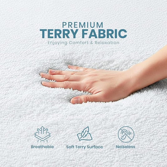 Waterproof King Mattress Protector, Premium Terry Mattress Cover, Breathable Fitted Bed Cover with Stretchable Deep Pocket up to 17" by Utopia Bedding (White)