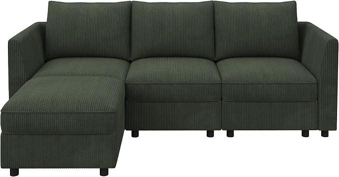 HONBAY Modular Sectional Sofa with Storage L Shaped Sectional Sofa, Convertible Couches for Living Room - Green