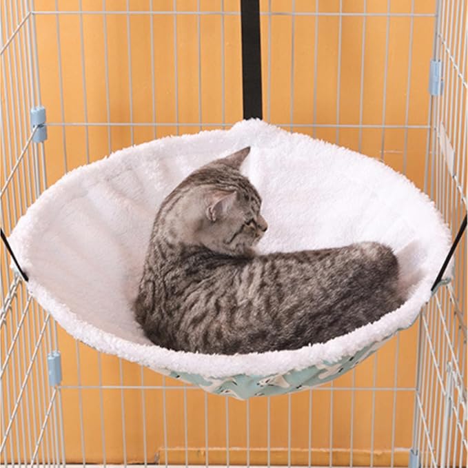 SHENGOCASE 2-Pack Cat Hammock Lounge Cat Hanging Bed for Cage Kennel Chair with Metal Frame, Adjustable Straps (Cyan)