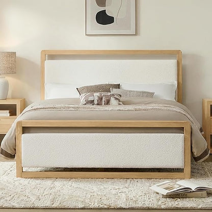 KISLOT Wood Bed Frame with Headboard and Footboard, Mattress Foundation with USB Charging Strong Wooden Slat Support Noise-Free Easy Assembly No Box Spring Needed
