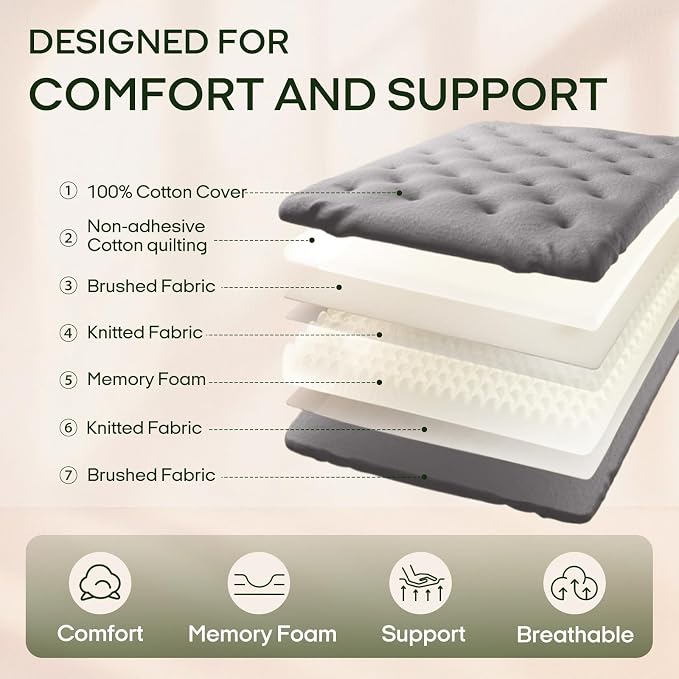 ZonLi Japanese Floor Futon Mattress King Size 76"x 80"100% Cotton Cover 6'' Thicken Tatami Mattress,Foldable Sleeping Pad,Portable Dormitory Tatami Mat,Roll Up Floor Lounger Bed for Adult (Grey)