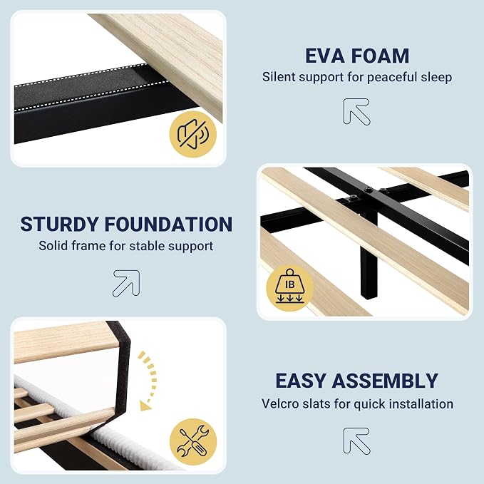 Allewie King Bed Frame, Upholstered Platform Bed, Adjustable Vertical Channel Tufted Headboard, Corduroy Fabric, Modern Low Profile, Wooden Slats, No Box Spring Needed, Easy Assembly, Light Grey
