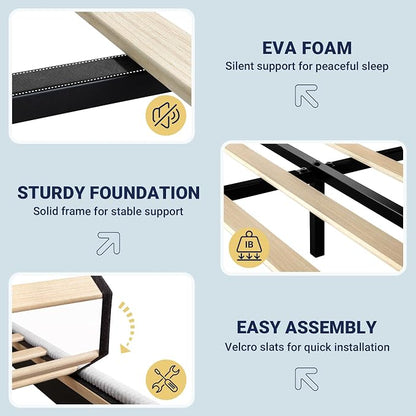 Allewie King Bed Frame, Upholstered Platform Bed, Adjustable Vertical Channel Tufted Headboard, Corduroy Fabric, Modern Low Profile, Wooden Slats, No Box Spring Needed, Easy Assembly, Light Grey