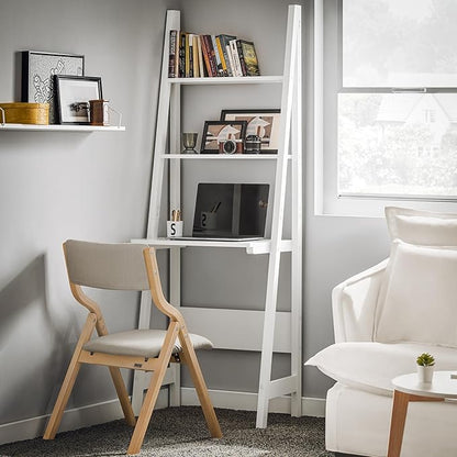 Haotian Ladder Desk with Shelves, Wall Desk for Small Space, Secretary Desk Workstation Dresser Shelf Freestanding Bookshelf, White FRG60-W | Freestanding Bookcase Desk for Storage & Study in Small Space, FRG60-W