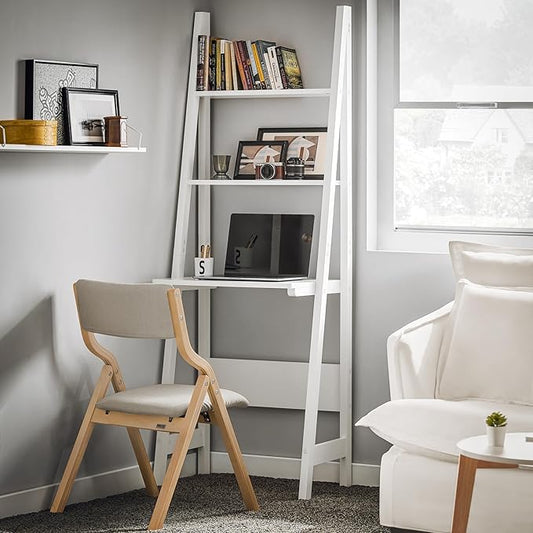 Haotian Ladder Desk with Shelves, Wall Desk for Small Space, Secretary Desk Workstation Dresser Shelf Freestanding Bookshelf, White FRG60-W | Freestanding Bookcase Desk for Storage & Study in Small Space, FRG60-W