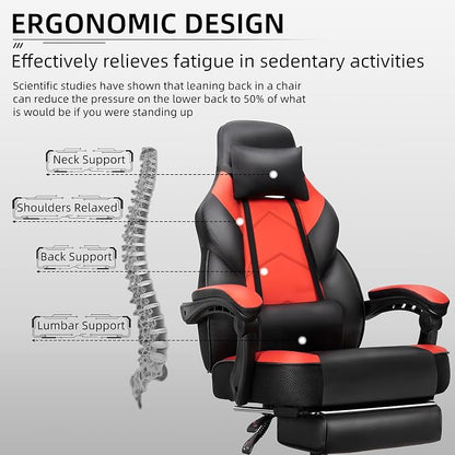 Gaming Chair with Footrest, Massage Lumbar Support, Height Adjustment, and 360° Swivel Seat. Ergonomic Design for Gaming