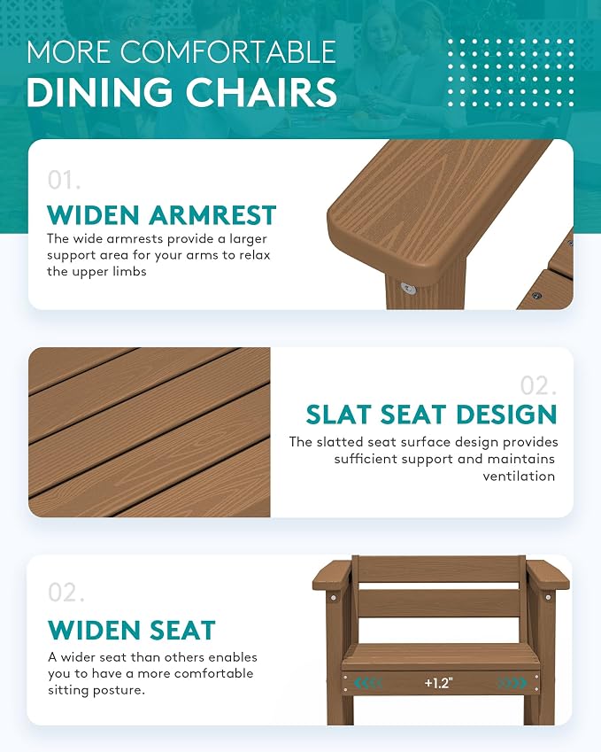SERWALL 60" - 83" Expandable Outdoor Dining Table and 6 HDPE Chairs, Brown | Outdoor Dining Set for 6, All Weather Aluminum and HDPE Outdoor Furniture Set, Extendable Patio Dining Table