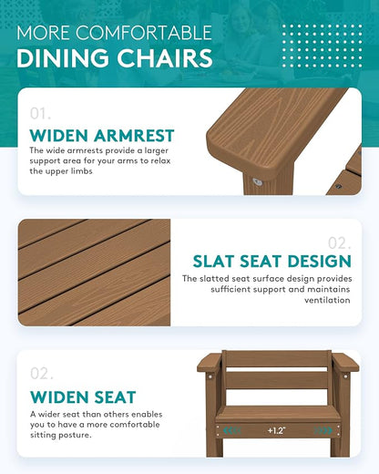 SERWALL 60" - 83" Expandable Outdoor Dining Table and 6 HDPE Chairs, Brown | Outdoor Dining Set for 6, All Weather Aluminum and HDPE Outdoor Furniture Set, Extendable Patio Dining Table