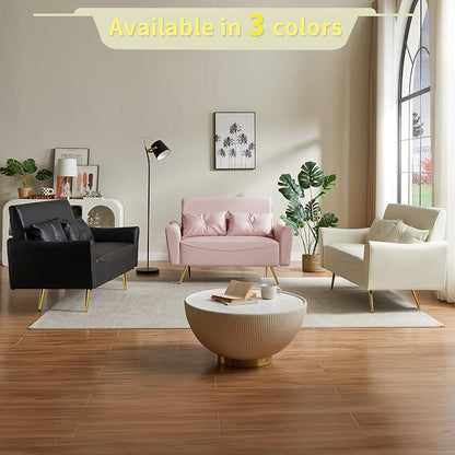 Brelice 47" Faux Leather Loveseat Sofa, Modern Small Couch for Small Space with 2 Pillows, 2 Seater Couch for Living Room, Bedroom, Office, Apartment (Beige)